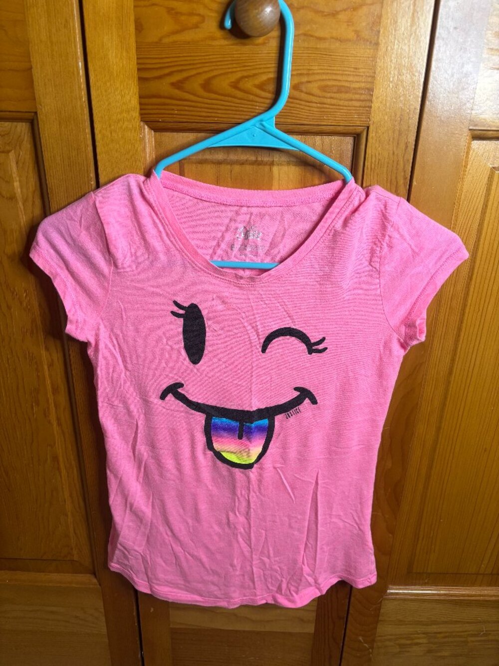 Justice Girls Pink Emoji Rainbow T Shirt (Size 8)